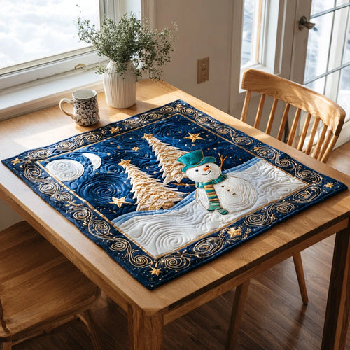 Blue Snowman Blizzard Quilted Table Topper