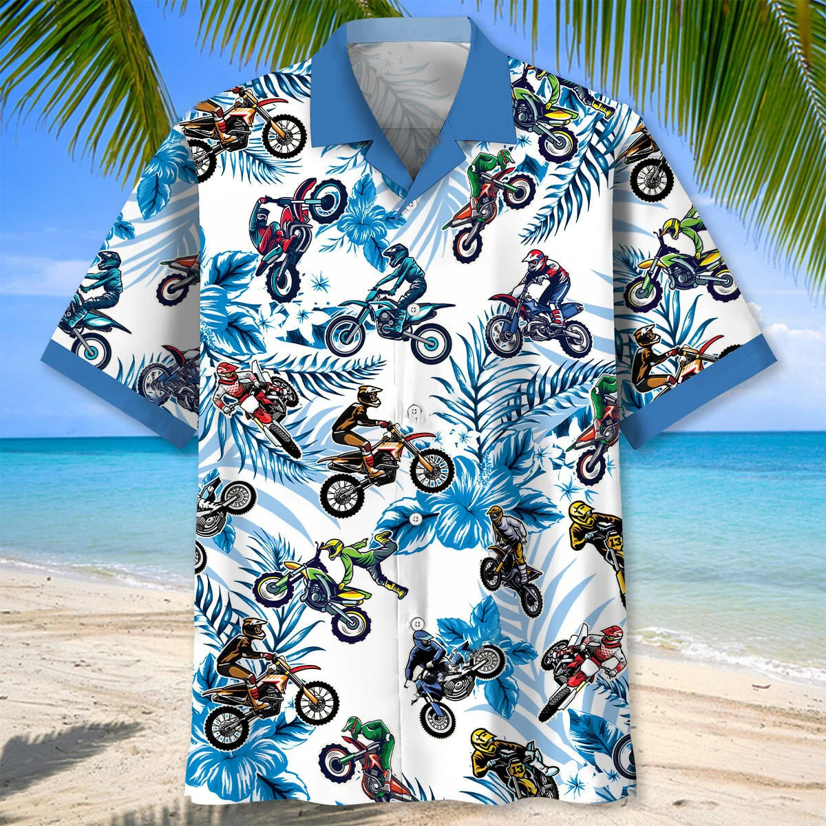 Blue Dirt Bike Racing Hawaiian Shirt