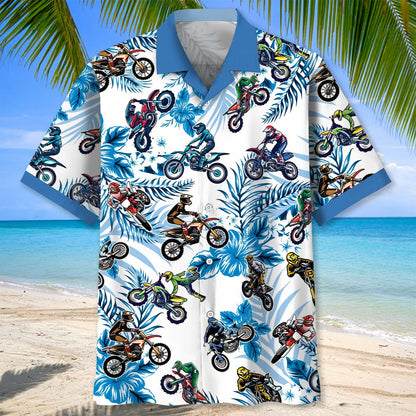 Blue Dirt Bike Racing Hawaiian Shirt