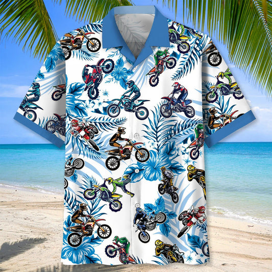 Blue Dirt Bike Racing Hawaiian Shirt