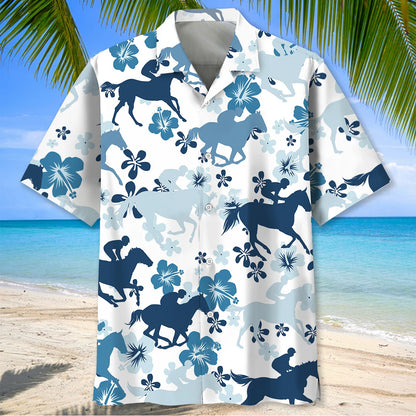 Blue Hibiscus Horse Hawaiian Shirt