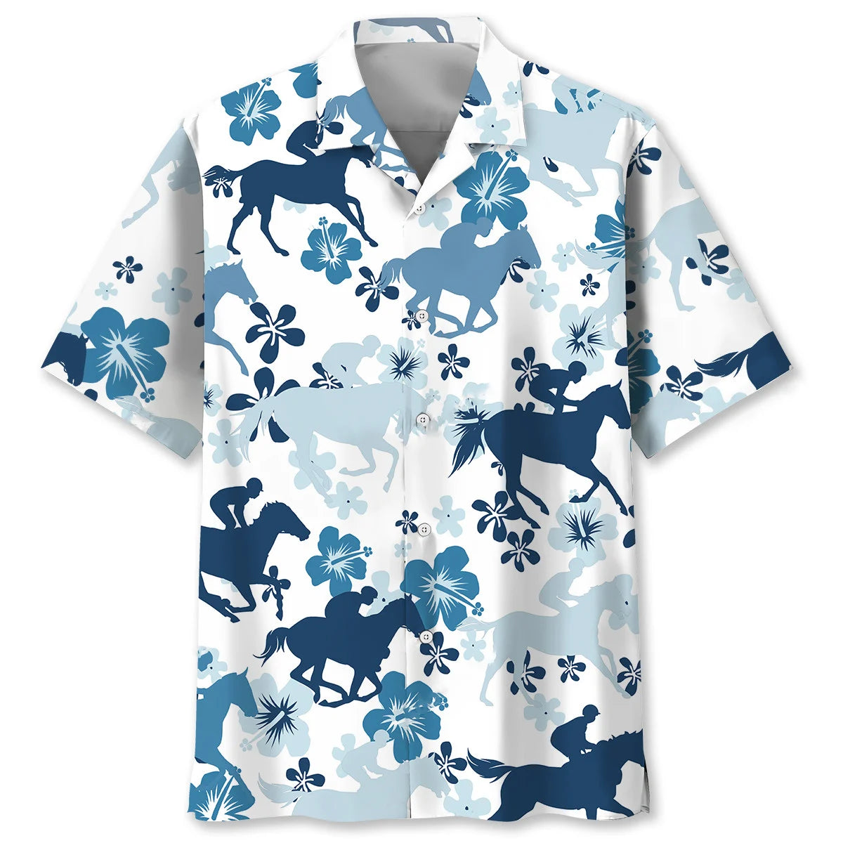 Blue Hibiscus Horse Hawaiian Shirt