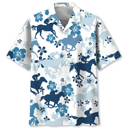 Blue Hibiscus Horse Hawaiian Shirt