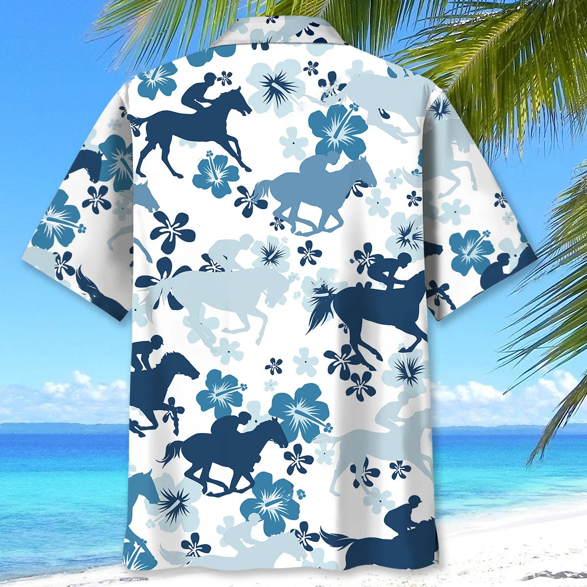 Blue Hibiscus Horse Hawaiian Shirt
