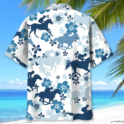 Blue Hibiscus Horse Hawaiian Shirt