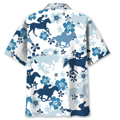 Blue Hibiscus Horse Hawaiian Shirt