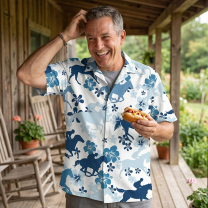 Blue Hibiscus Horse Hawaiian Shirt