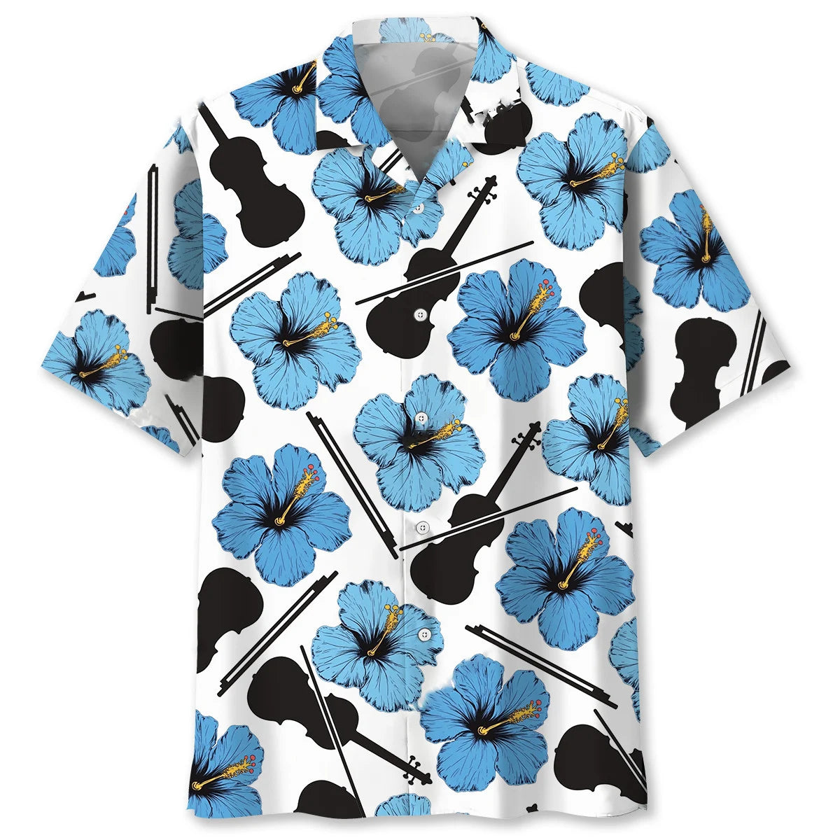 Blue Hibiscus Violin Hawaiian Shirt