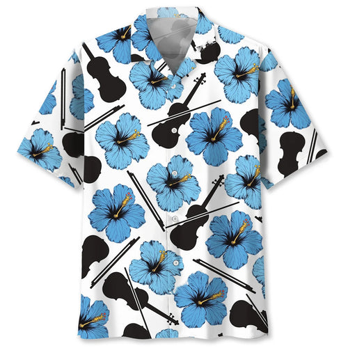 Blue Hibiscus Violin Hawaiian Shirt