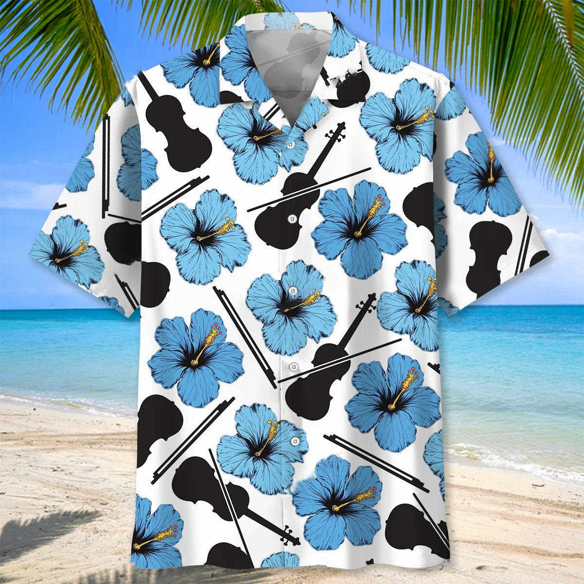 Blue Hibiscus Violin Hawaiian Shirt