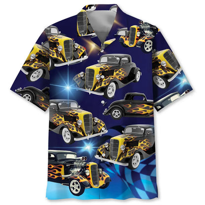 Blue Hot Rod Classic Car Hawaiian Shirt