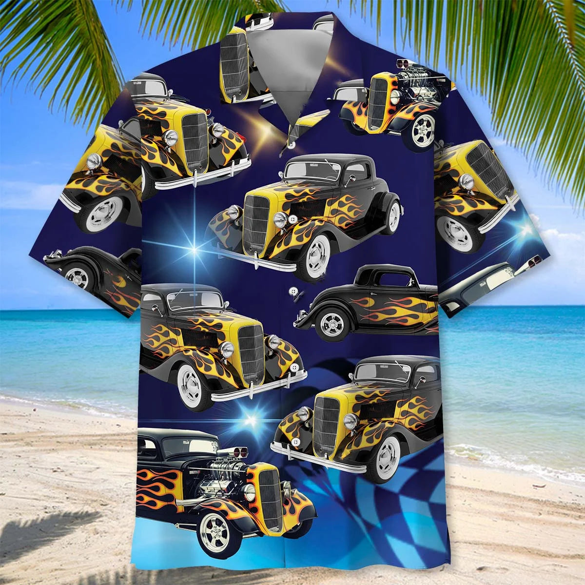 Blue Hot Rod Classic Car Hawaiian Shirt