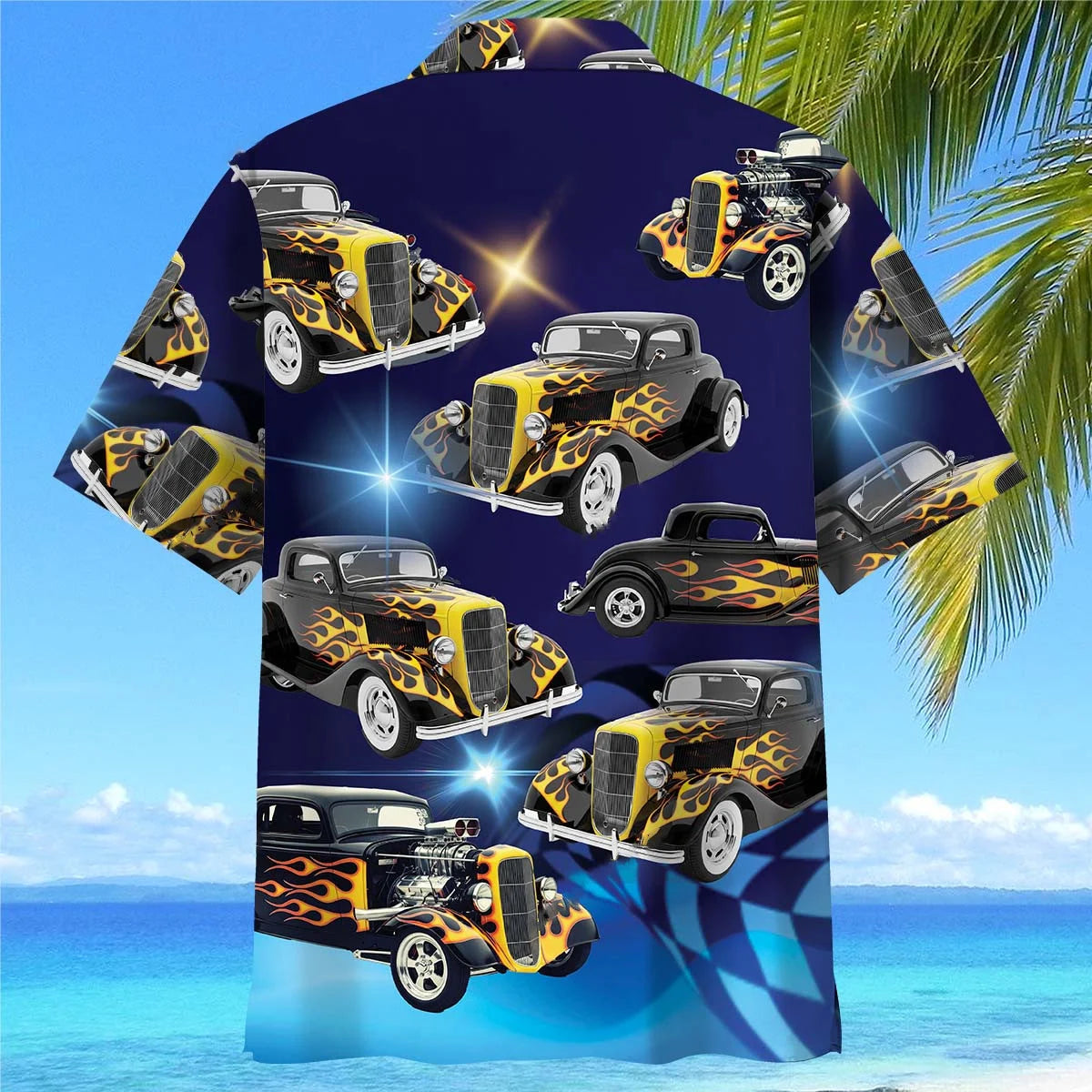 Blue Hot Rod Classic Car Hawaiian Shirt
