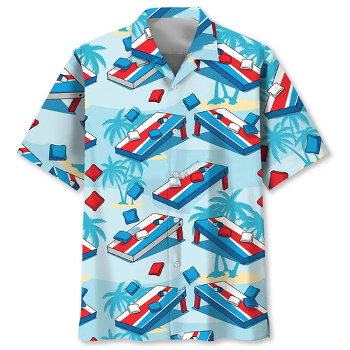 Blue Palm Cornhole Hawaiian Shirt
