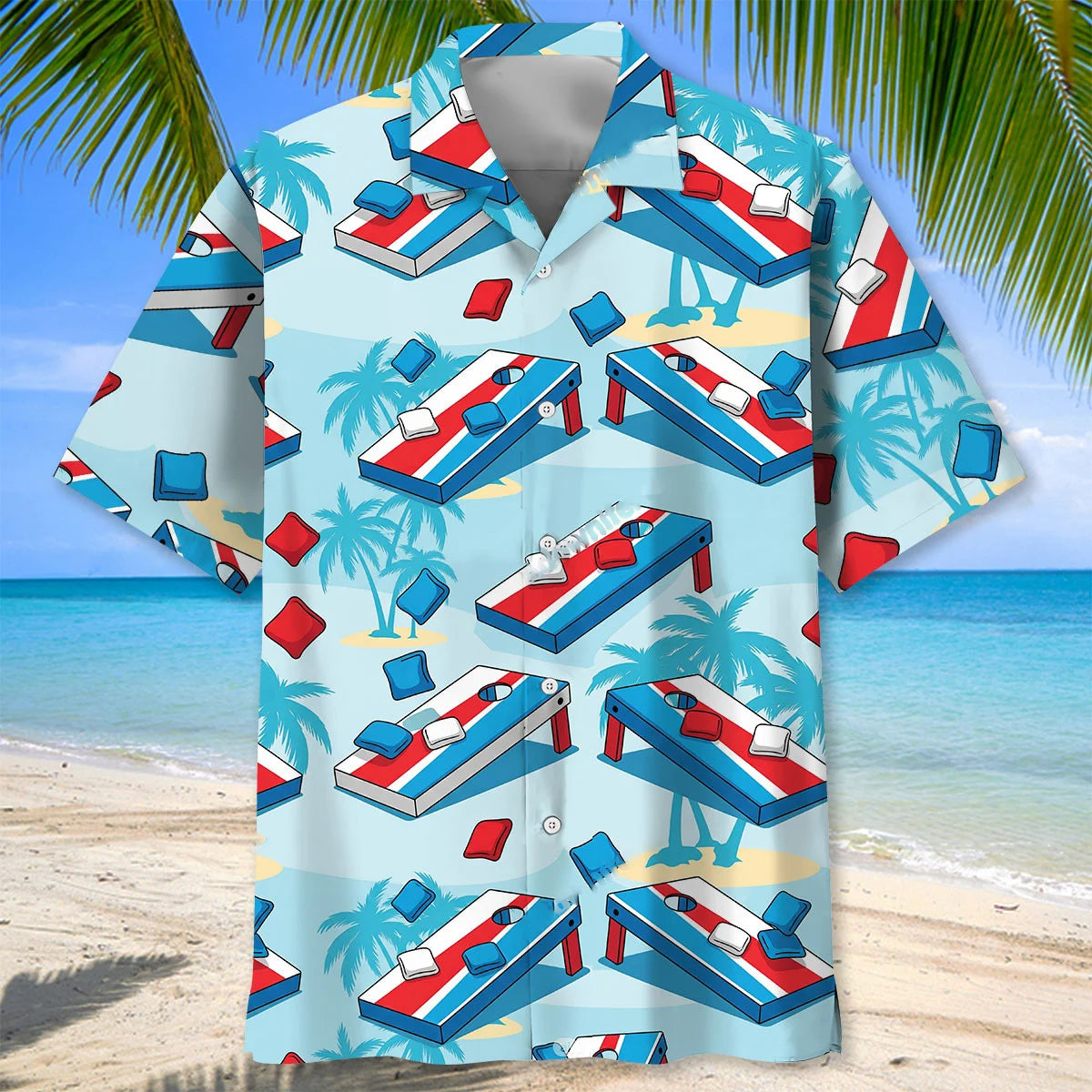 Blue Palm Cornhole Hawaiian Shirt
