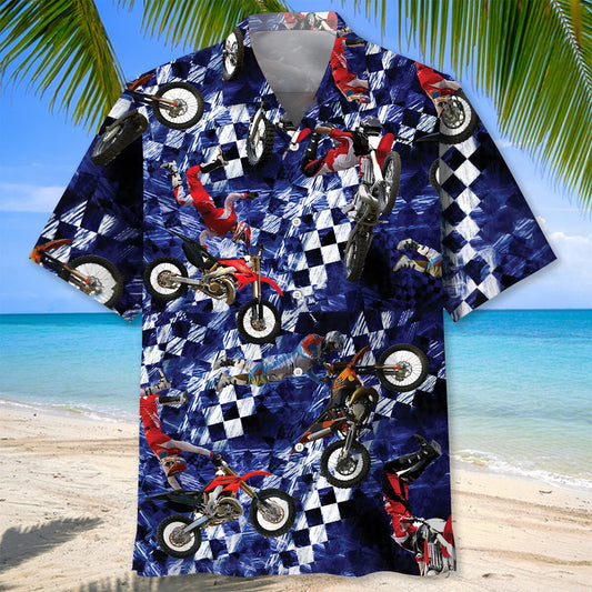 Blue Racing Dirt Bike Hawaiian Shirt