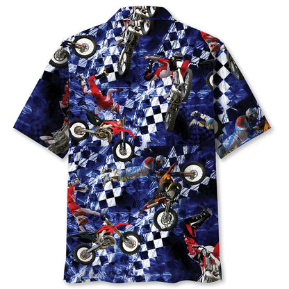 Blue Racing Dirt Bike Hawaiian Shirt