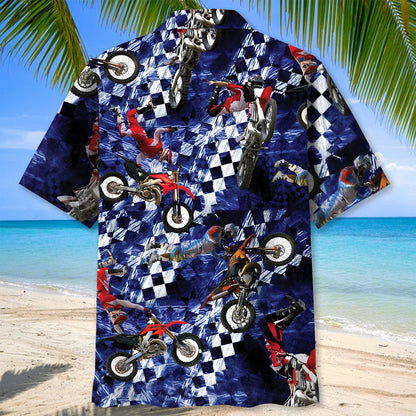 Blue Racing Dirt Bike Hawaiian Shirt