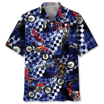 Blue Racing Dirt Bike Hawaiian Shirt