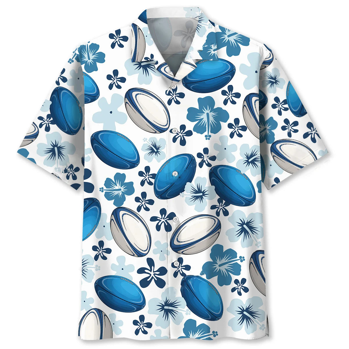 Blue Rugby Hibiscus Hawaiian Shirt