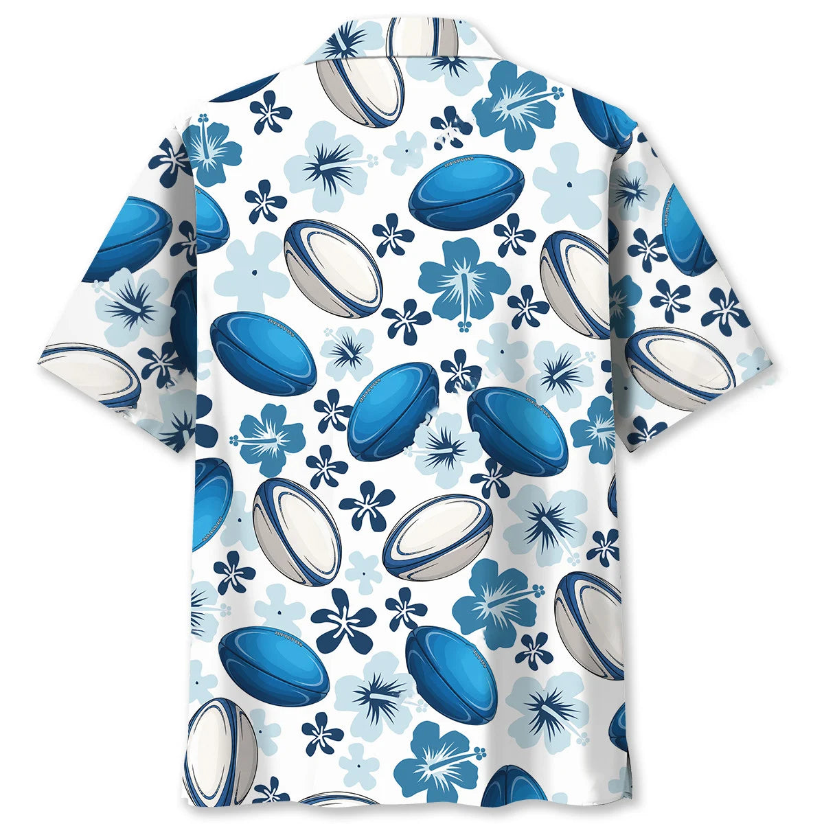Blue Rugby Hibiscus Hawaiian Shirt
