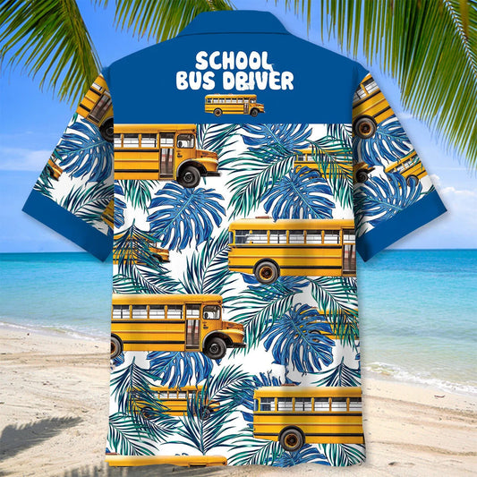 Blue School Bus Driver Hawaiian Shirt