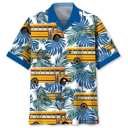 Blue School Bus Driver Hawaiian Shirt