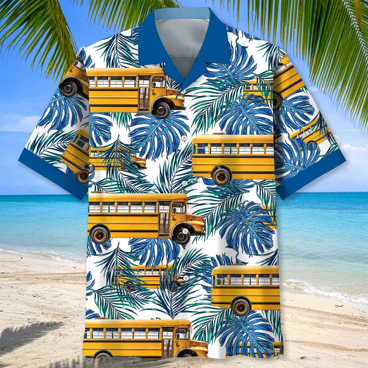 Blue School Bus Driver Hawaiian Shirt