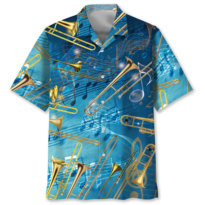 Blue Trombone Art Hawaiian Shirt
