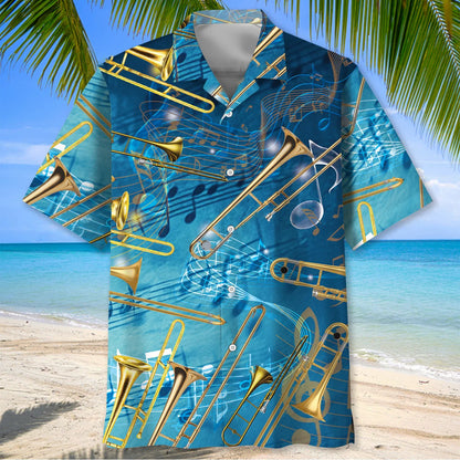 Blue Trombone Art Hawaiian Shirt