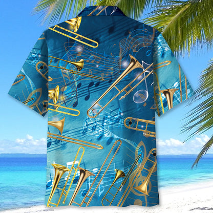 Blue Trombone Art Hawaiian Shirt