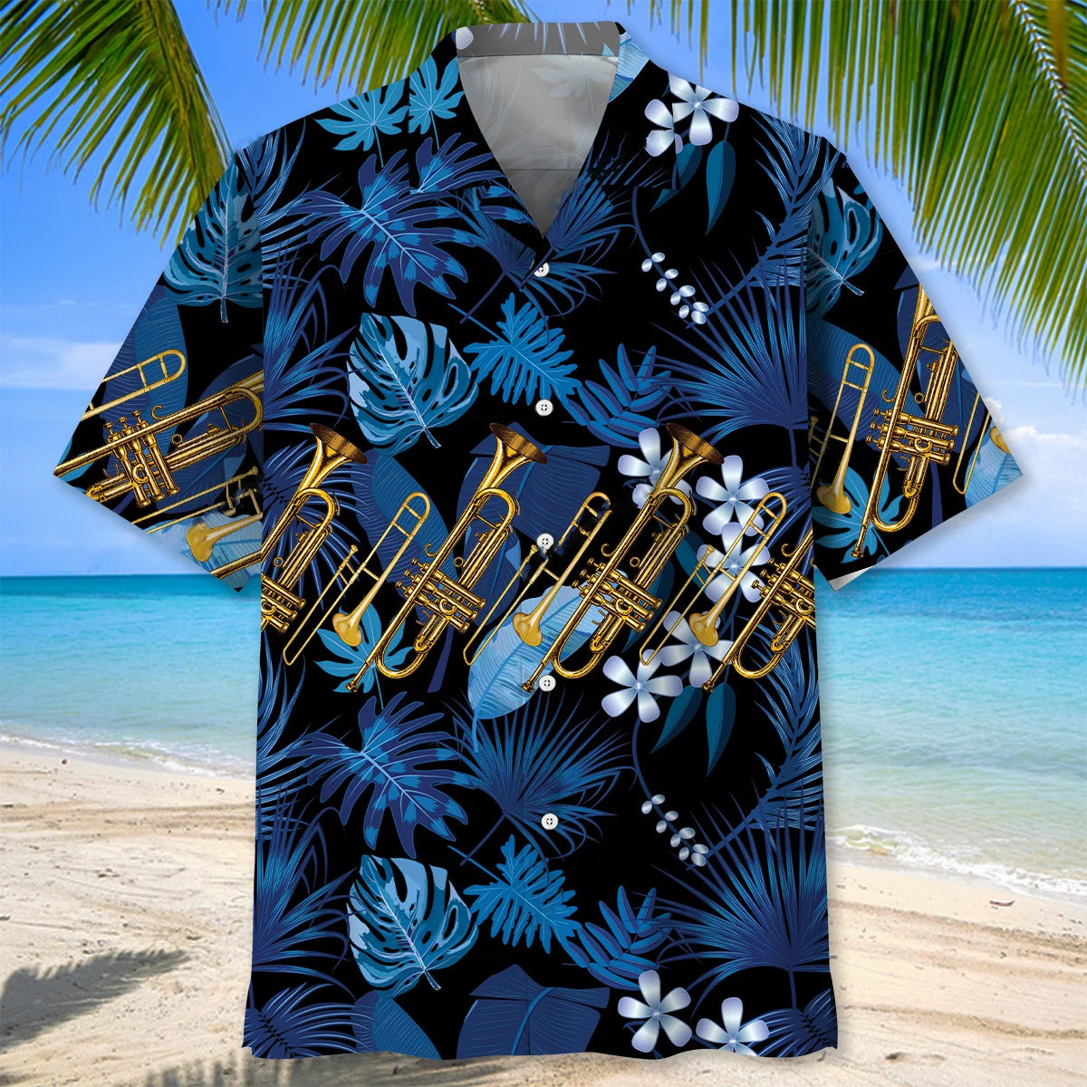 Blue Trombone Tropical Hawaiian Shirt