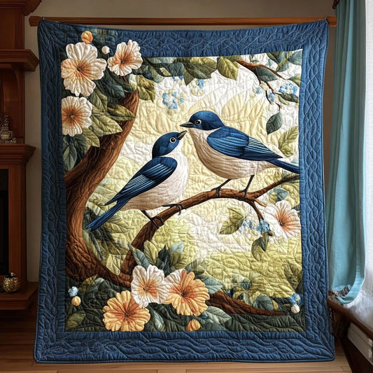 Bluebirds In Bloom Quilt Blanket