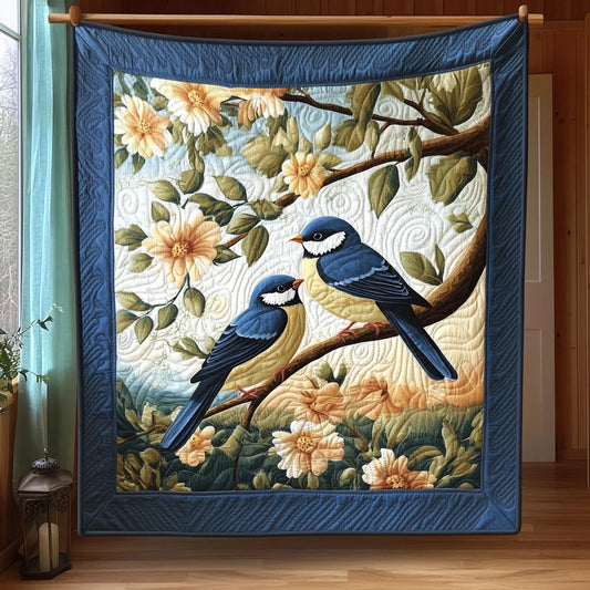 Bluebirds In Bloom Quilt Blanket