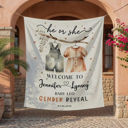 Boho Gender Reveal Baby Shower Tapestry Personalized Custom Name Baby Reveal Banner Backdrop, baby shower decor