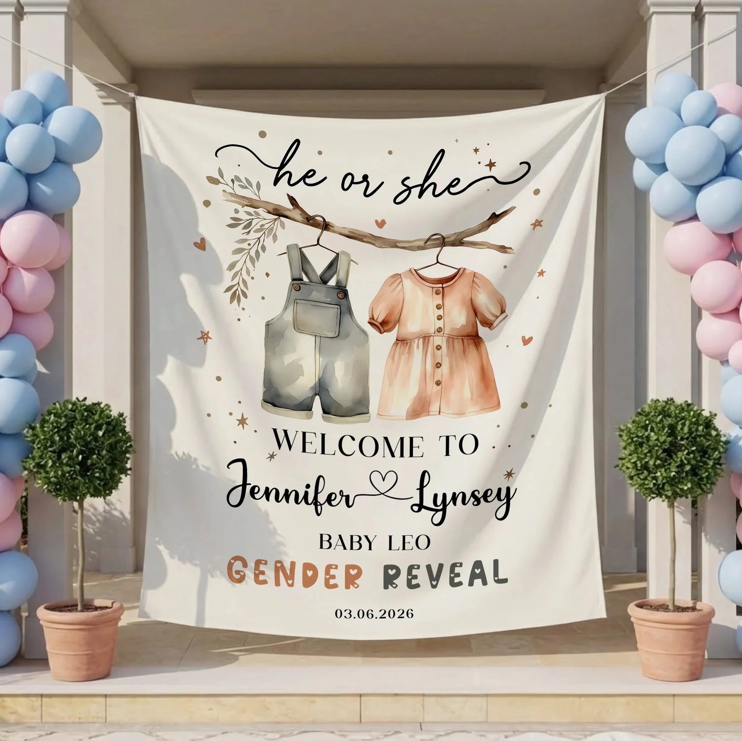 Boho Gender Reveal Baby Shower Tapestry Personalized Custom Name Baby Reveal Banner Backdrop, baby shower decor (view 6)