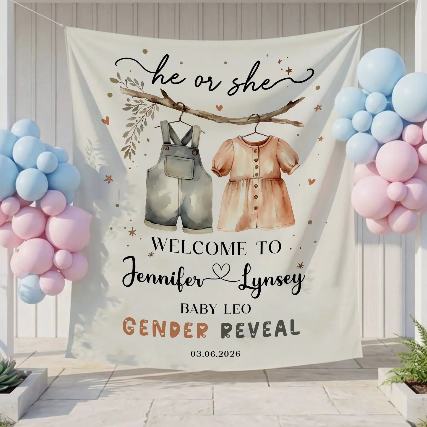 Boho Gender Reveal Baby Shower Tapestry Personalized Custom Name Baby Reveal Banner Backdrop, baby shower decor (view 7)