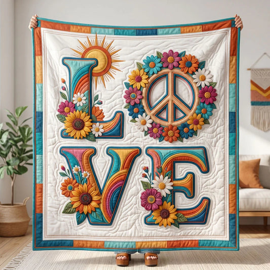 Boho Love Peace Quilt Blanket