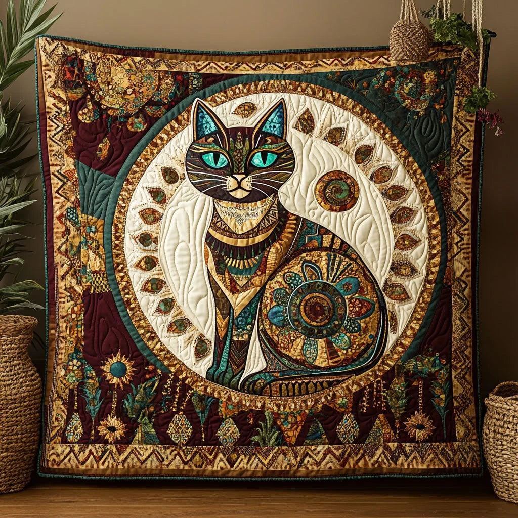 Boho Spirit Cat Quilt Blanket