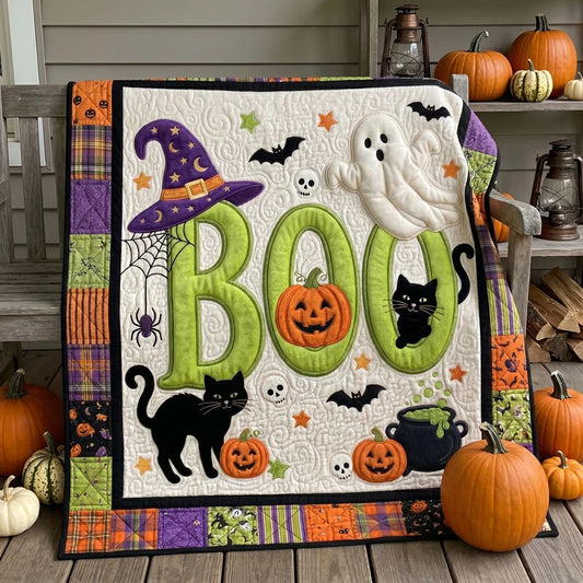 Boo Ghost Cat Halloween Quilt Blanket