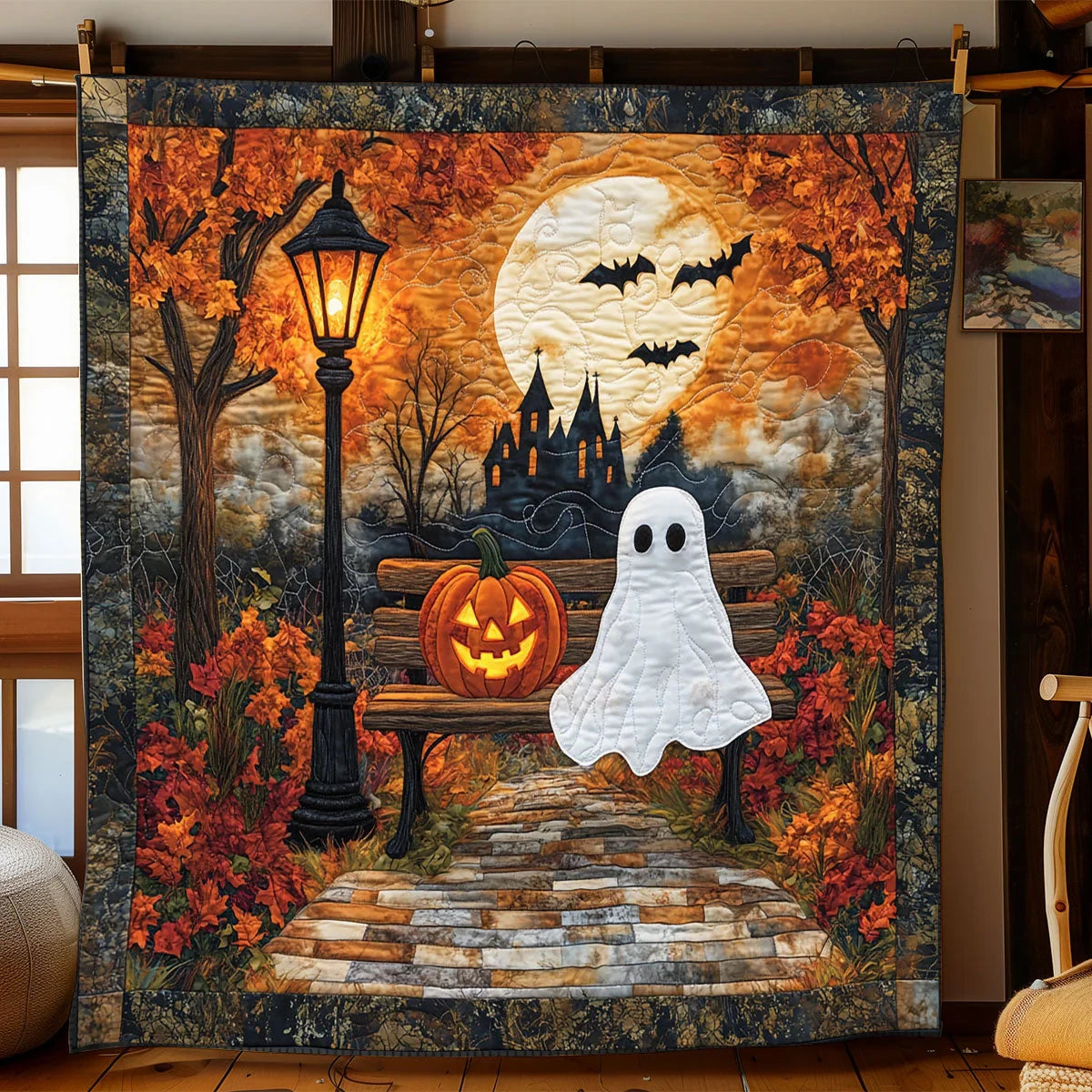 Boo On The Bench Quilt Blanket