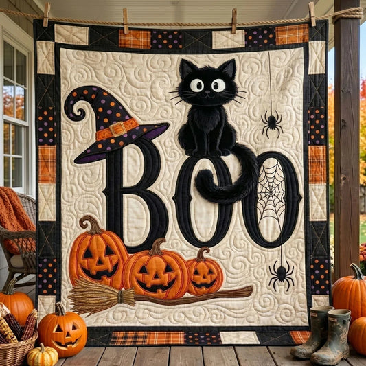 Boo Witch Cat Halloween Quilt Blanket