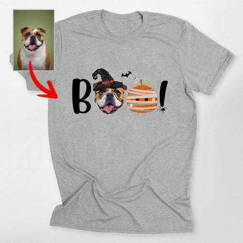 Boo Customized Halloween Dog Portrait Unisex T-Shirt, custom pet portrait gift for pet lovers