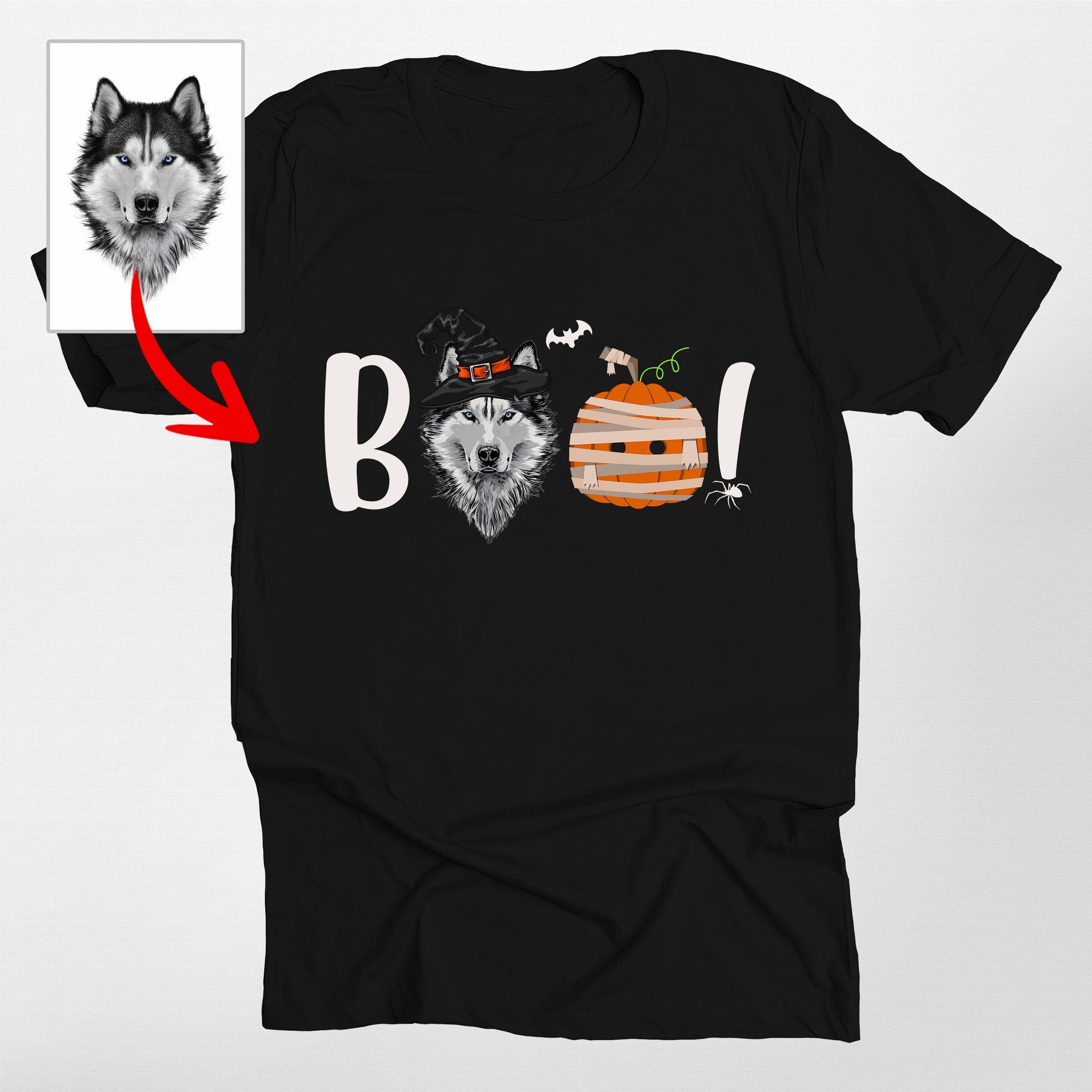 Boo Customized Halloween Dog Portrait Unisex T-Shirt, custom pet portrait gift for pet lovers (view 2)