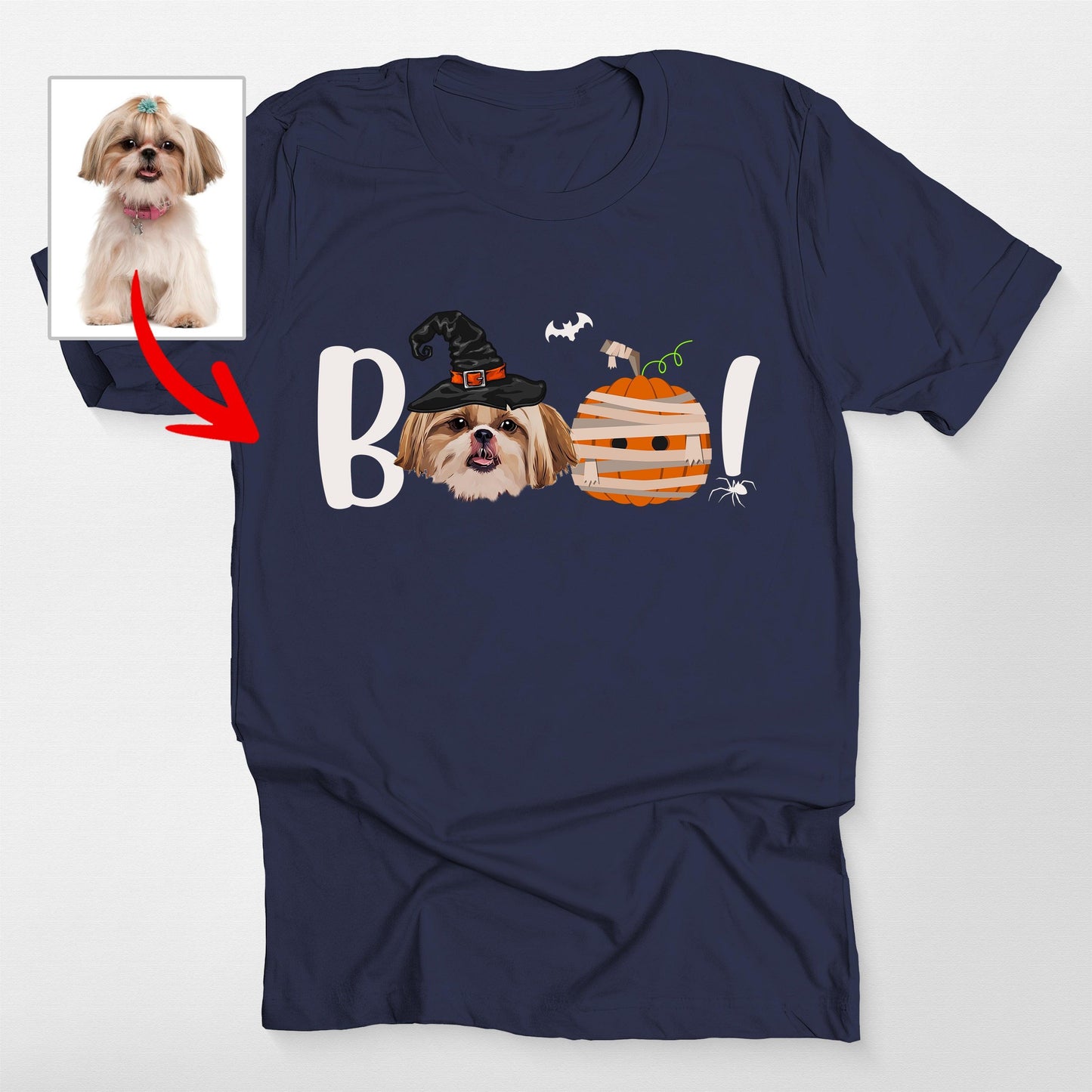 Boo Customized Halloween Dog Portrait Unisex T-Shirt, custom pet portrait gift for pet lovers (view 3)
