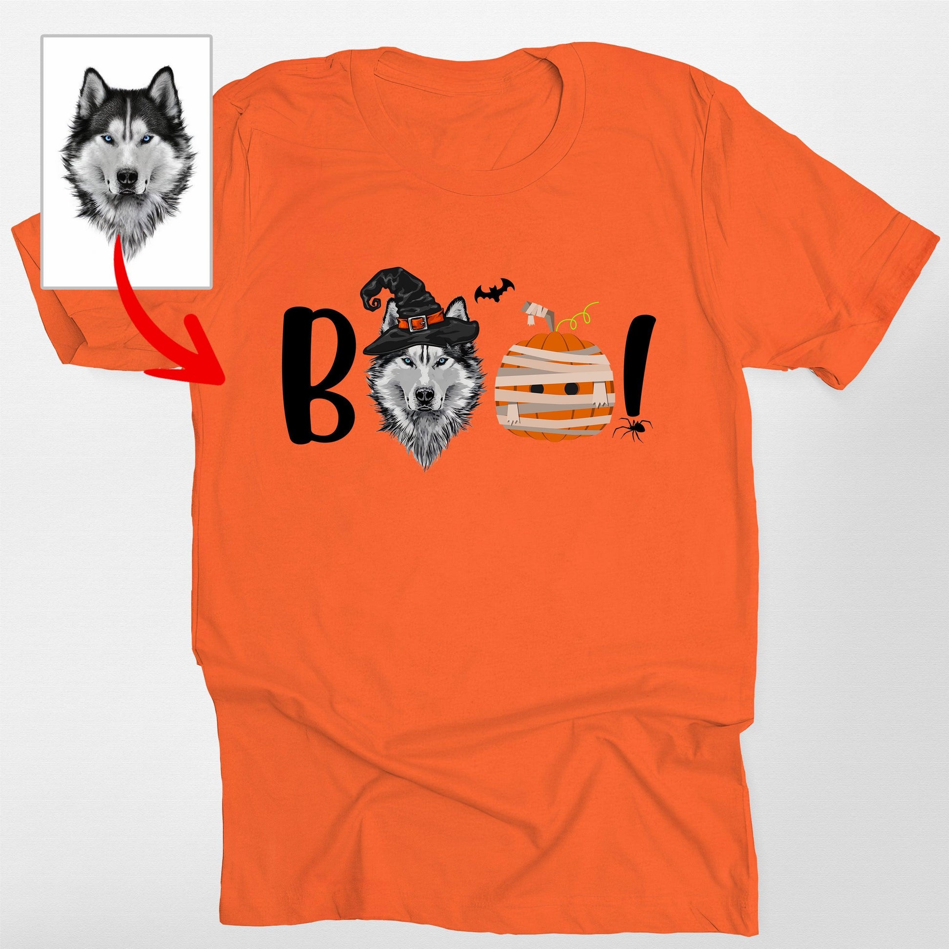Boo Customized Halloween Dog Portrait Unisex T-Shirt, custom pet portrait gift for pet lovers (view 4)