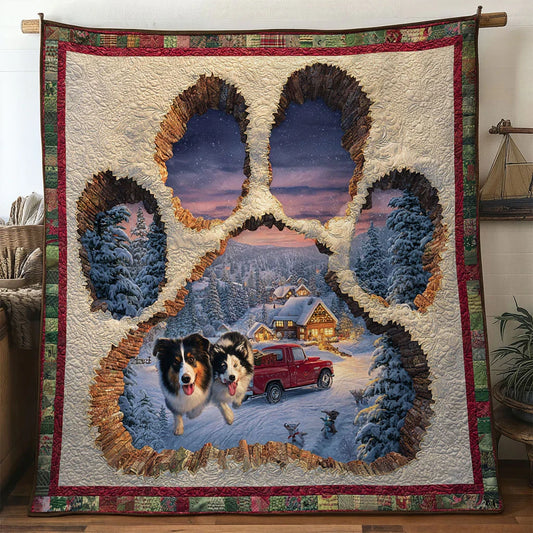 Border Collie Paw Blessing Quilt Blanket