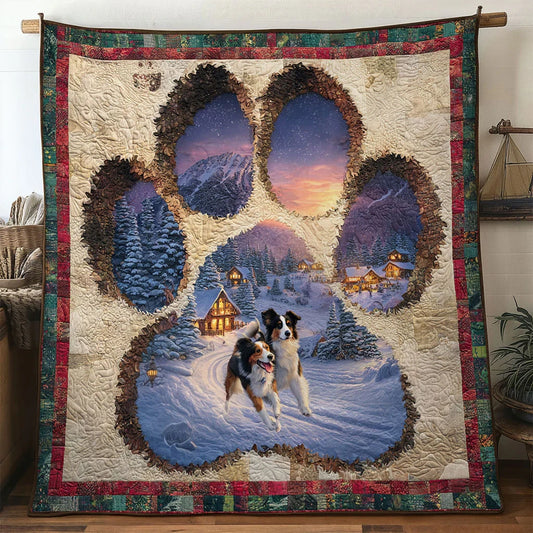 Border Collie Paw Heart Quilt Blanket