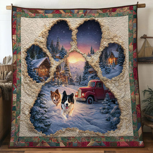 Border Collie Paw Love Quilt Blanket