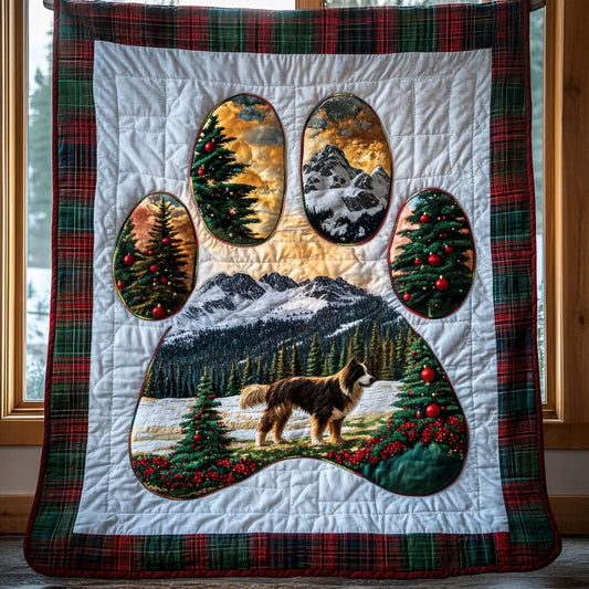 Border Collie Paw Snow Quilt Blanket